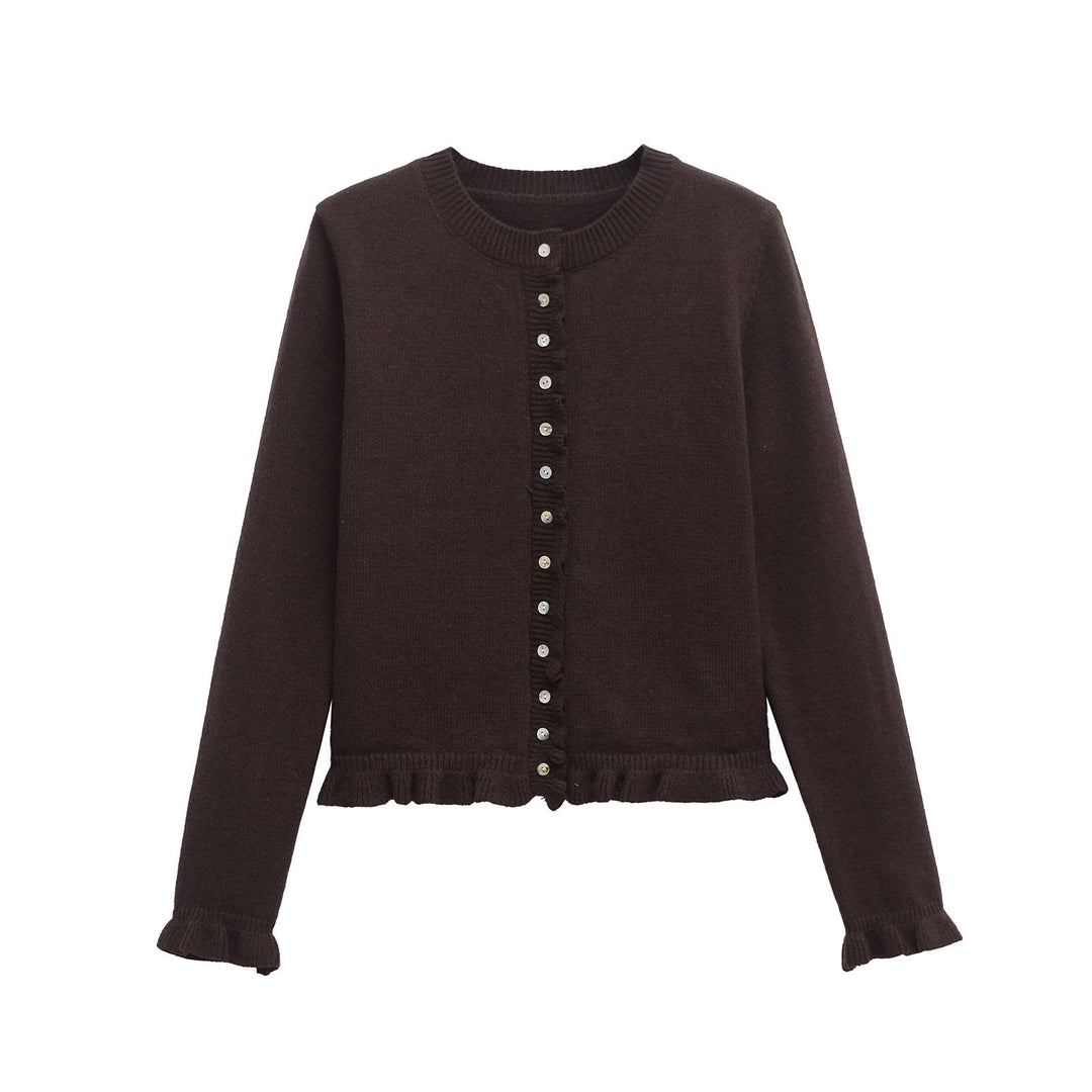 Drune | Ruffled women's cardigan with buttons, chic layered top