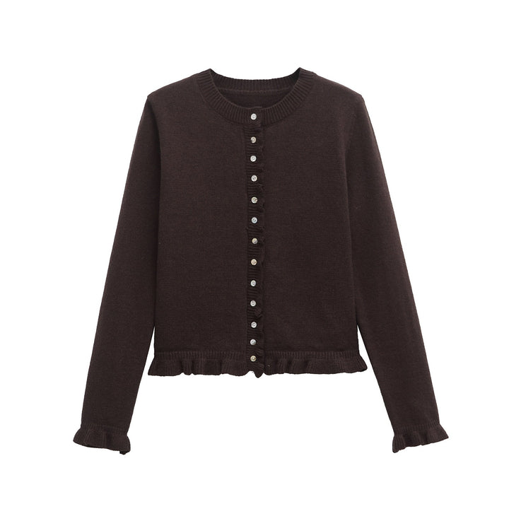 Drune | Ruffled women's cardigan with buttons, chic layered top
