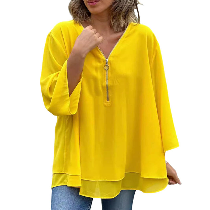 Drune | Chiffon Reißverschluss Top mit V-Ausschnitt