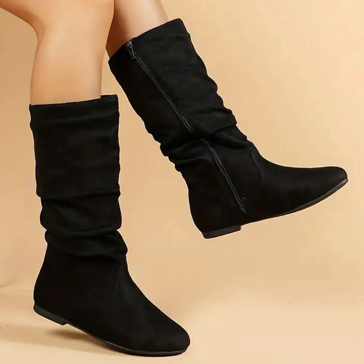 Drune | Damen Stiefel Aus Wildleder Mit Seitlichem Reißverschluss, Wadenlang, Frühlingskollektion