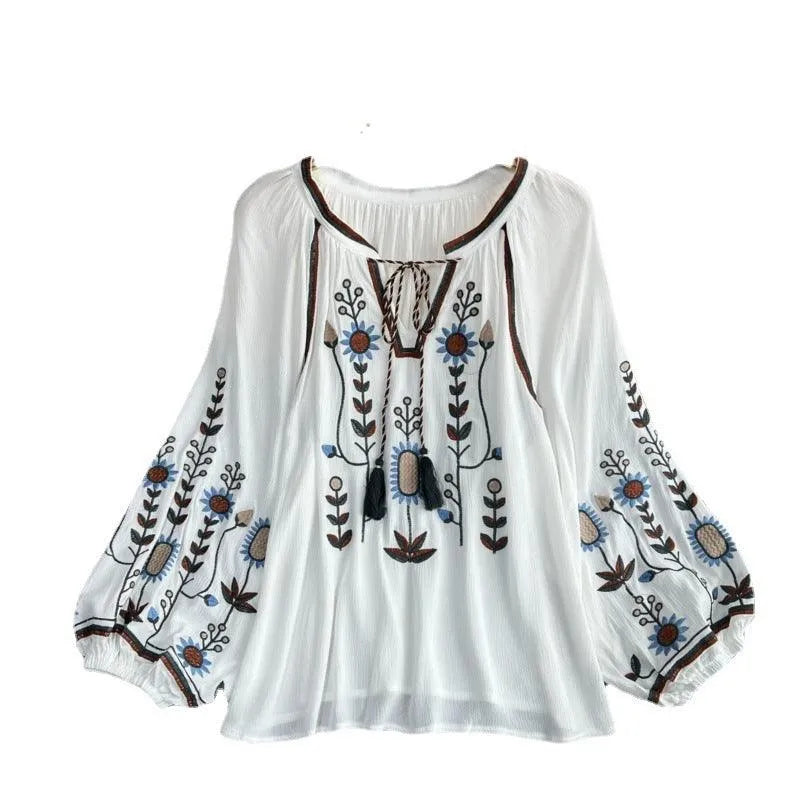 Drune | Damen Rundhalsbluse mit Stickerei