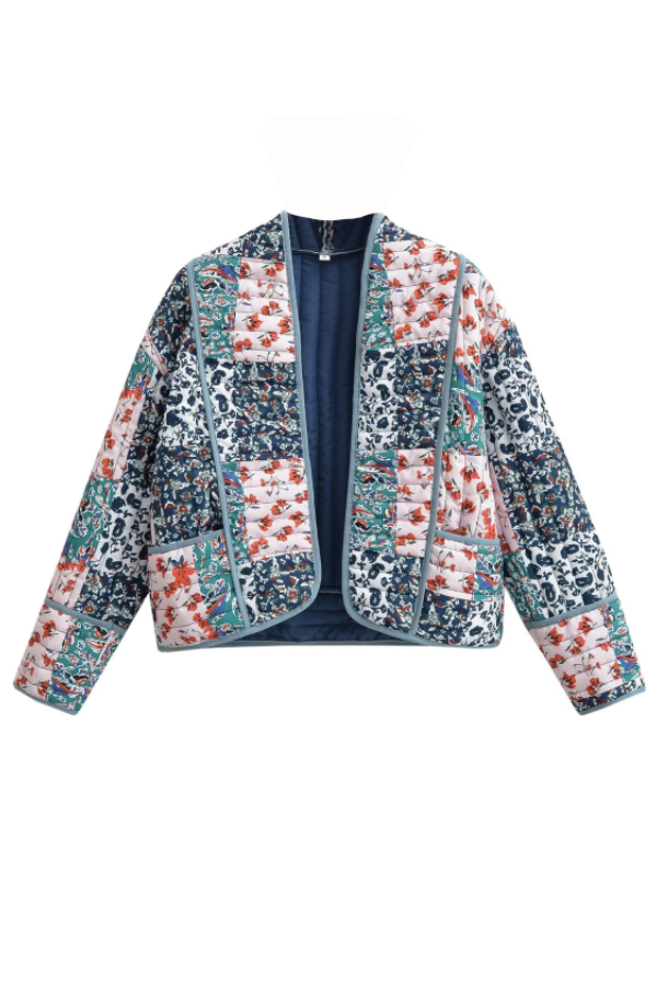 Drune | Bedruckte lockere lässige Strickjacke kurze gesteppte Baumwolljacke