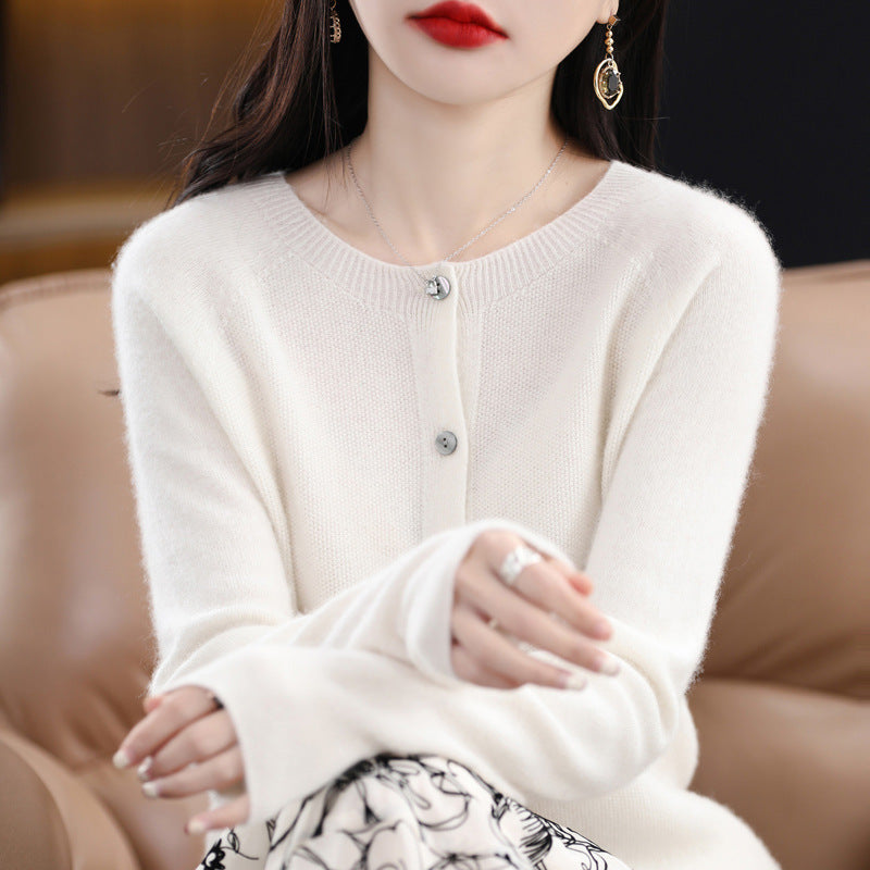 Drune | Lockerer Damen Cashmere Strickjacke Mit Rundhalsausschnitt Aus Hochwertiger Veganer Wolle