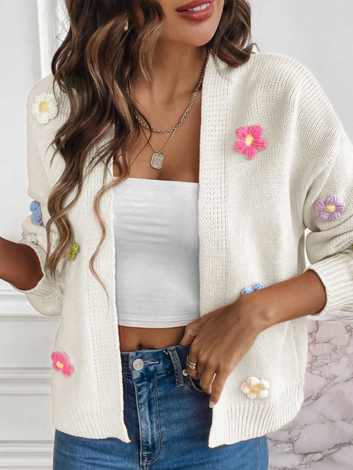 Drune | Strickcardigan mit Blütendetails Offene Vorderseite Feminin und Stylisch