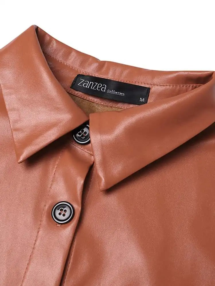 Drune | Vintage leather bomber jacket with lapel collar and button closure