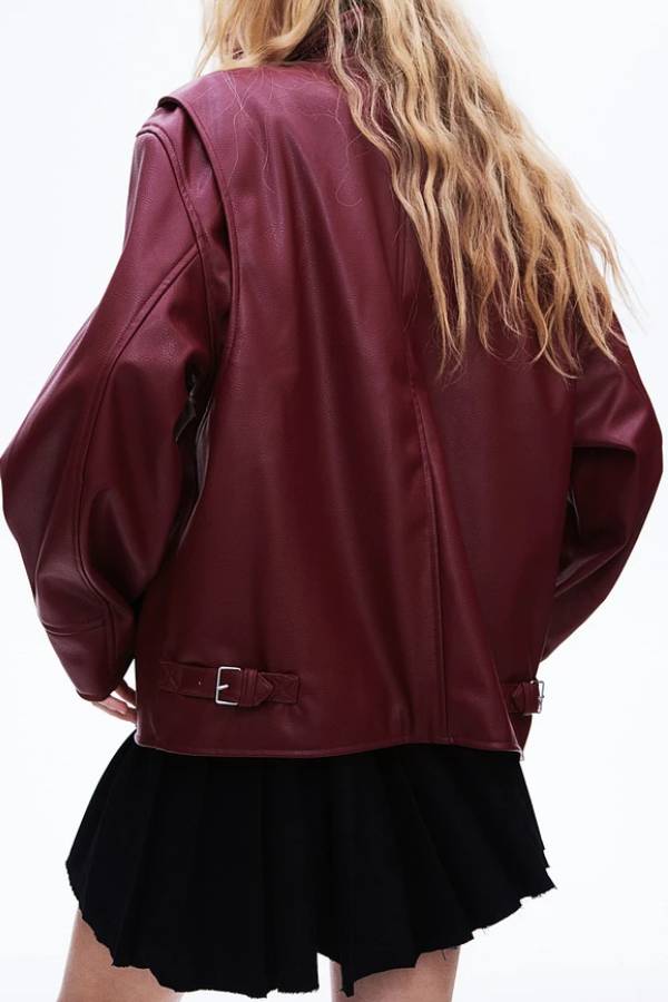 Drune | Revers Langarm Pocket Reißverschluss Lederjacke