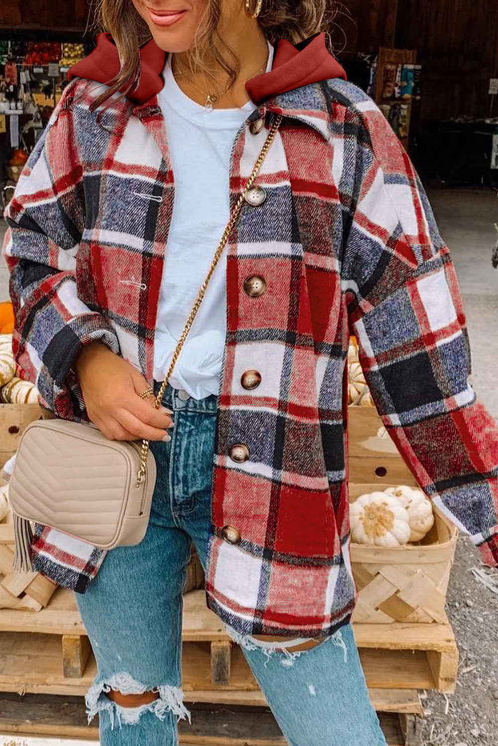 Drune | Gitterhemdenjacke mit Kapuze Polyester Lässig und Trendy