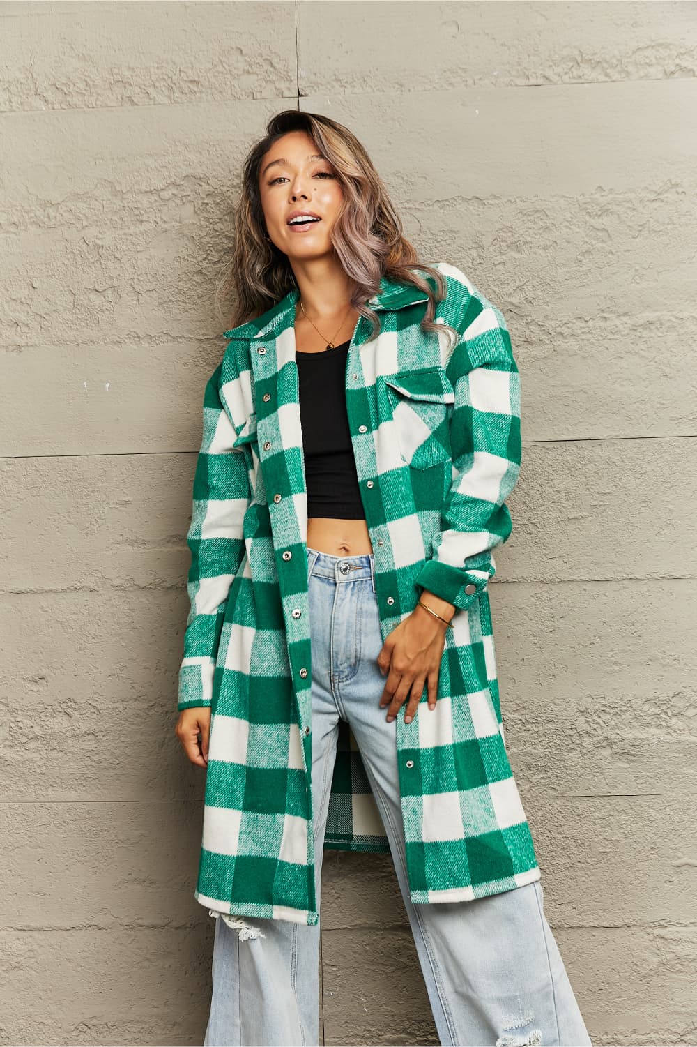 Drune | Karierte Longline Hemdjacke