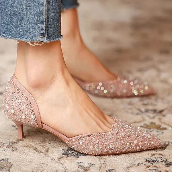 Drune | Stilvolle Schuhe mit Spitzer Zehe und Mittlerem Absatz mit Glitzeroberfläche