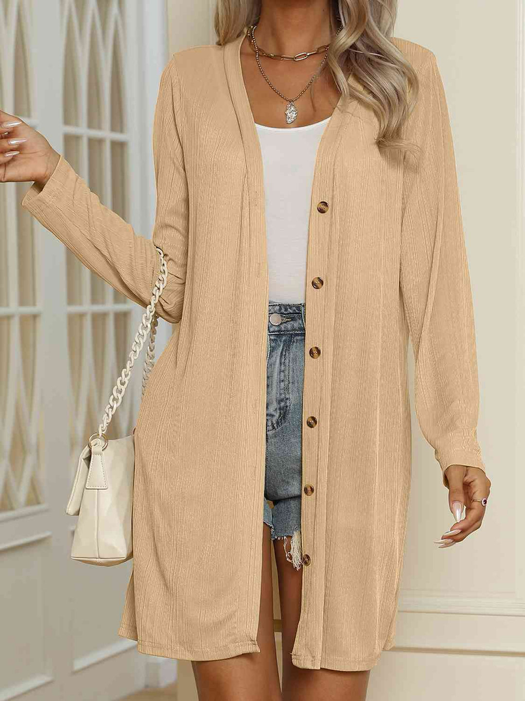 Drune | V-Ausschnitt Knopf-Oben Langarm Cardigan