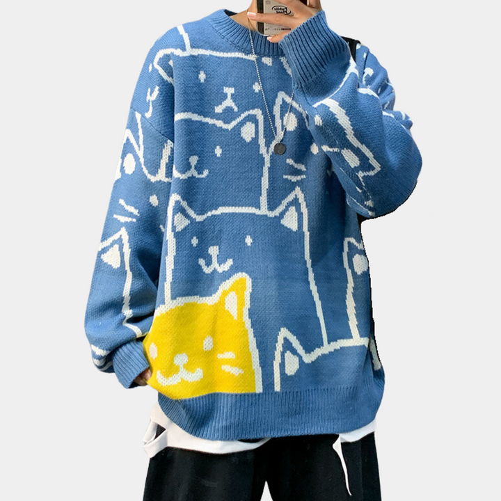 Drune | Katzenmuster Kapuzenpullover für Herren