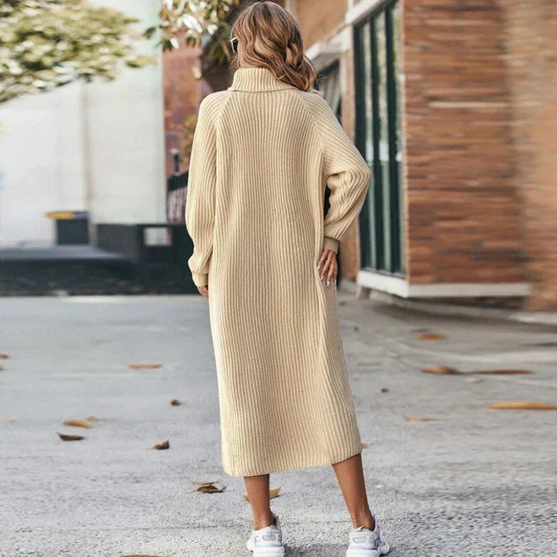 Drune | Bequeme Damen Maxi Pullover Kleid mit Kragen