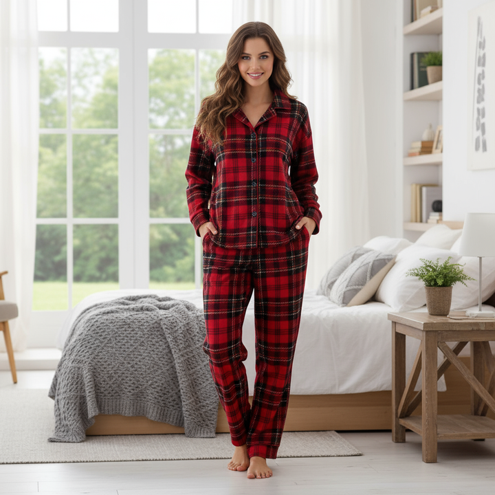 Drune | Familie Urlaub Weihnachten Baumwolle Rot Karierte Pyjama Set