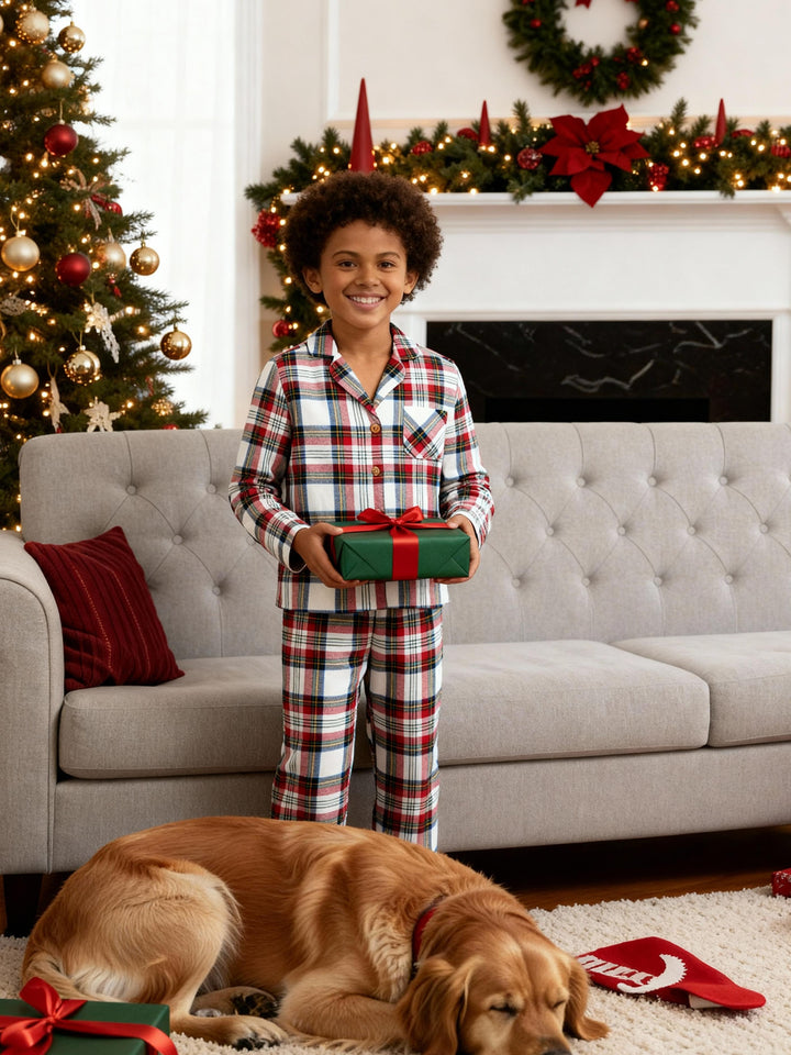 Drune | Urlaub Familie Rot Karierter Knopf-Front Passende Pyjama Set