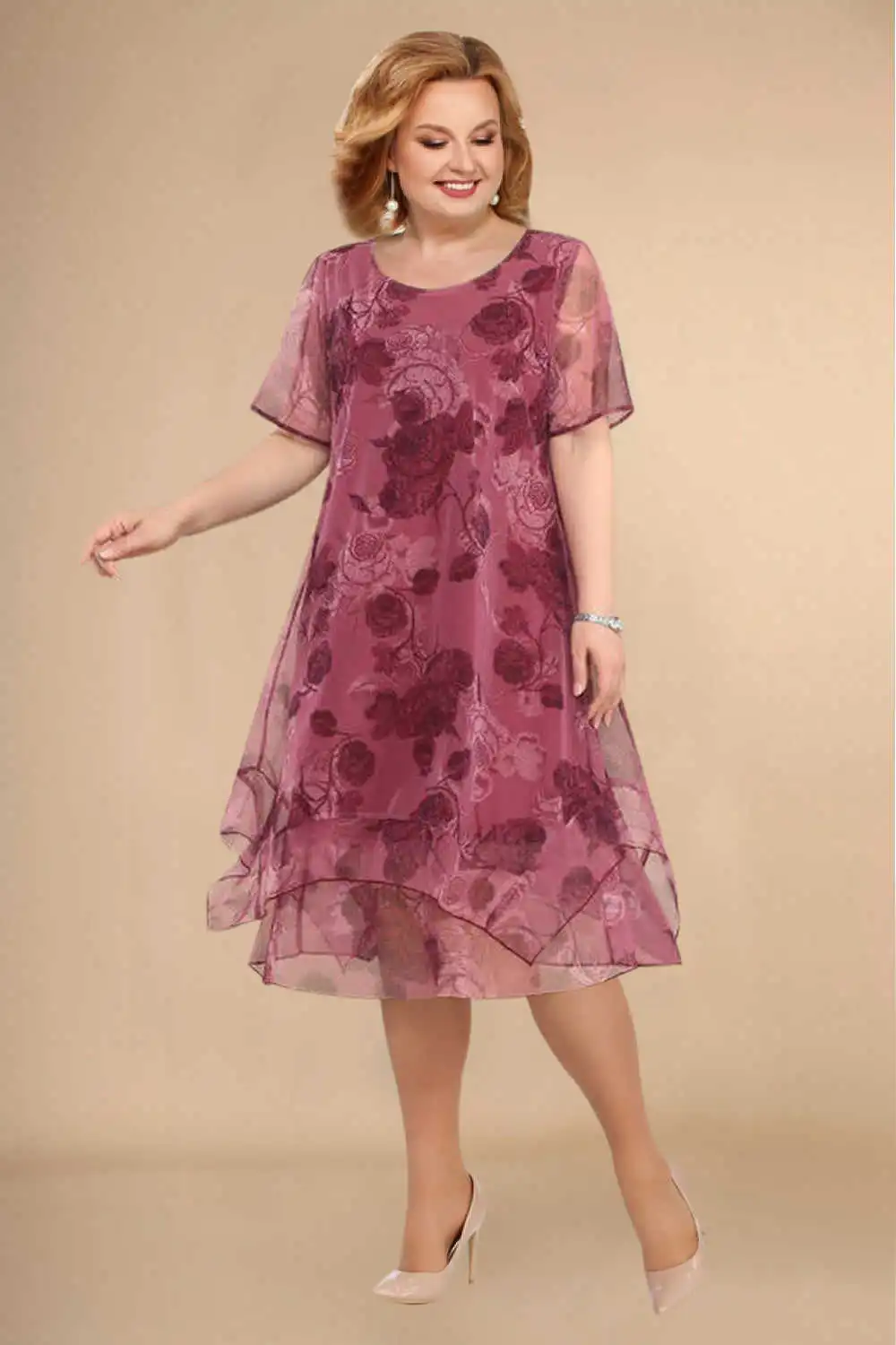 Drune - Florales Chiffonkleid Luftig Fließende Passform