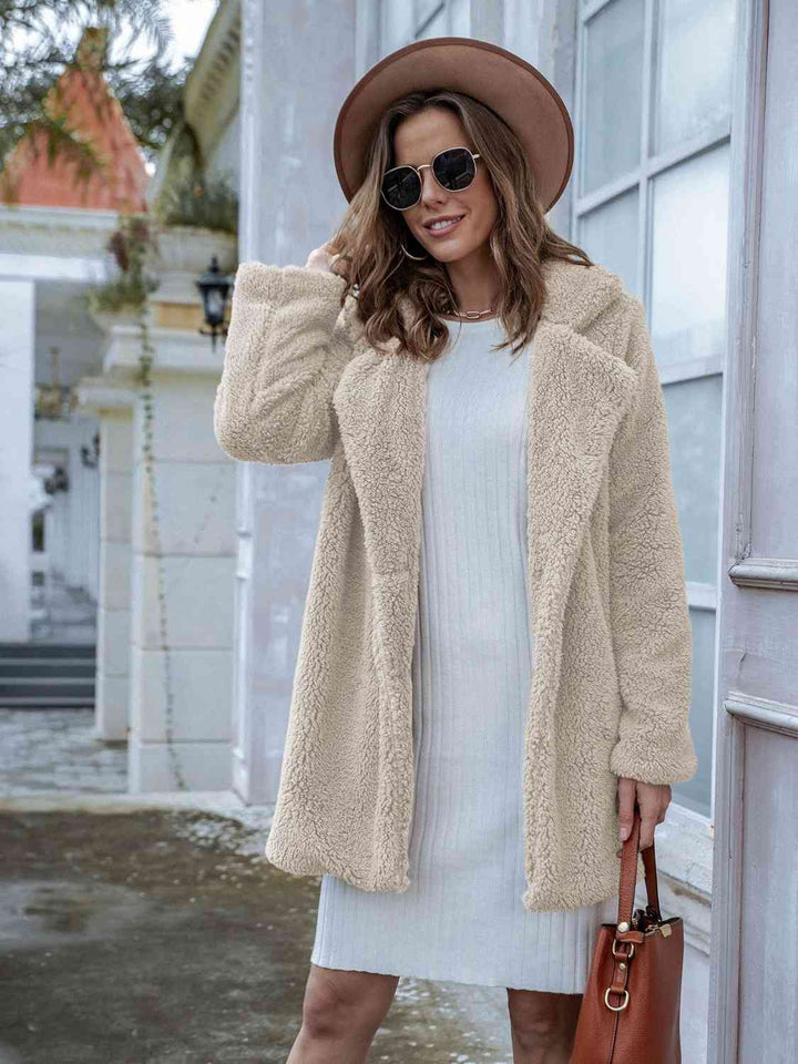 Drune | Langarm Teddy Mantel mit Taschen