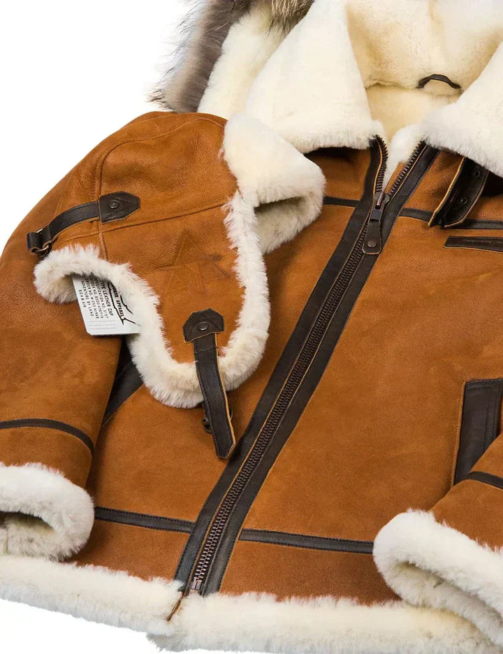 Drune | Winter Lammfelljacke mit Pelzkapuze