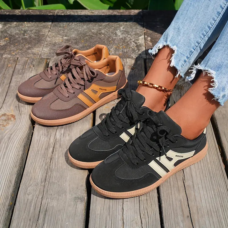 Drune | Damen Lässige Turnschuhe Mit Niedrigem Absatz, Schnürung Mode Schuhe