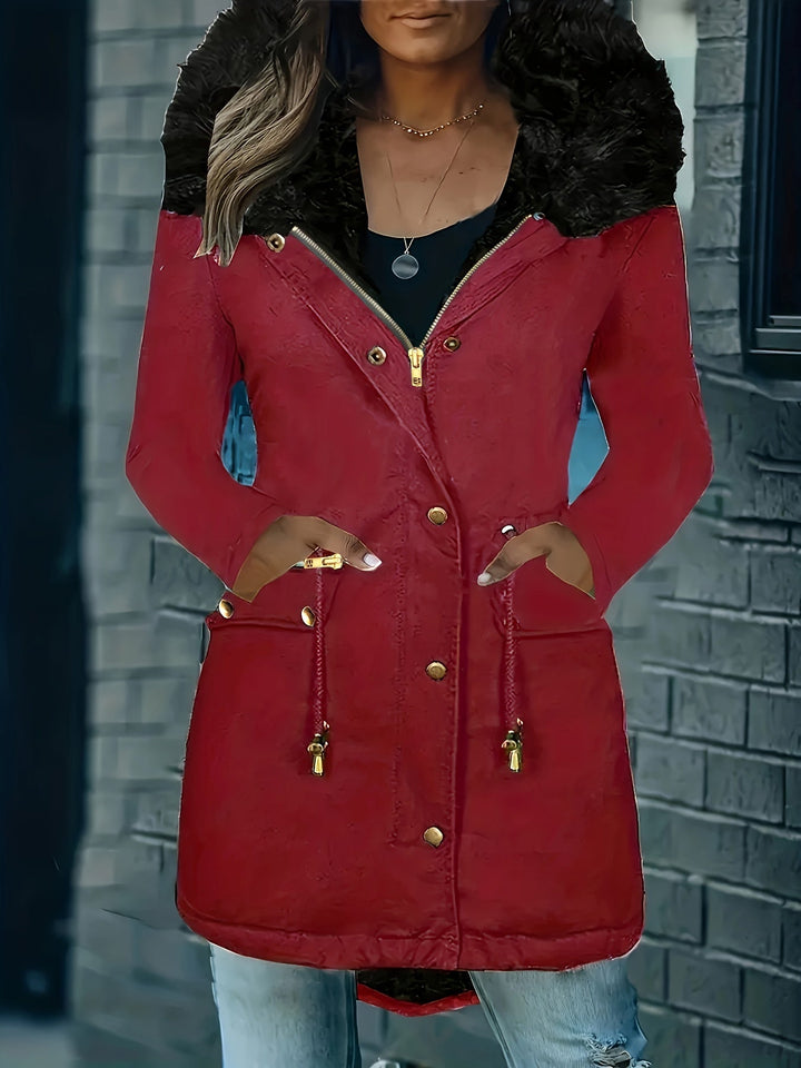 Drune | Zip up Parka Mantel mit Knöpfen Kapuze Damen Winterjacke