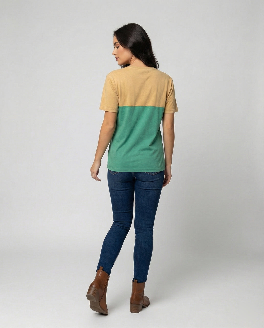Drune - Damen Zweifarbiges Katzenmotiv T-Shirt Lockerer Schnitt