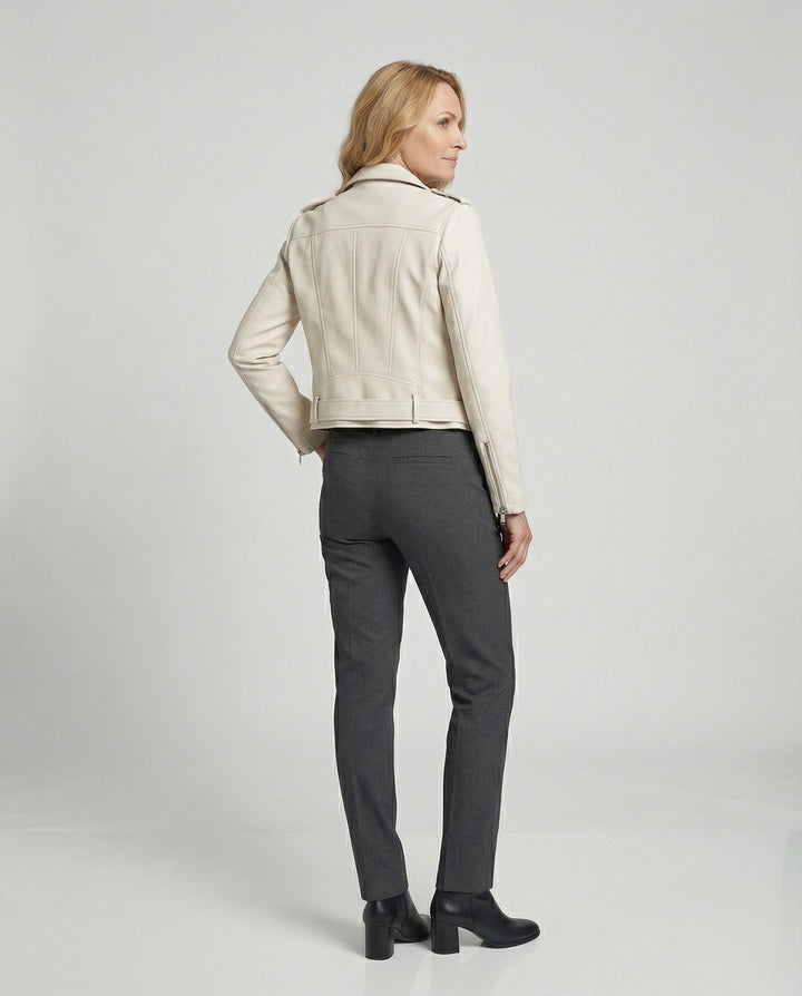 Damen Lederjacke Schwarz Echtleder Look