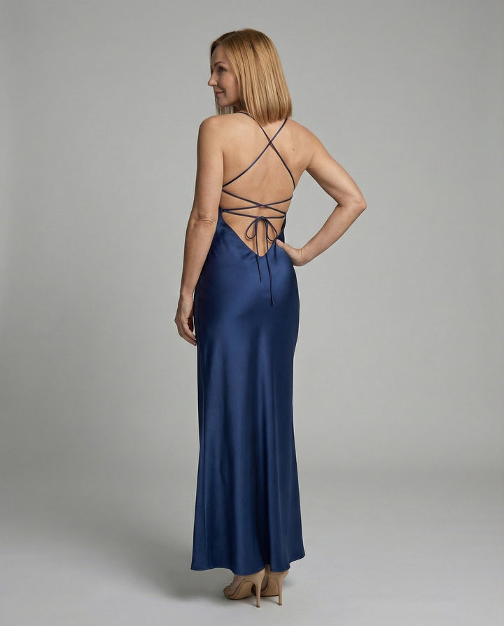 Damen Abendkleid Satin mit Schlitz