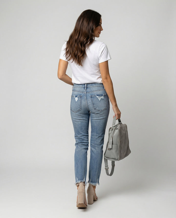 Damen Slim Fit Jeans mit Destroyed Details im Used-Look | Drune