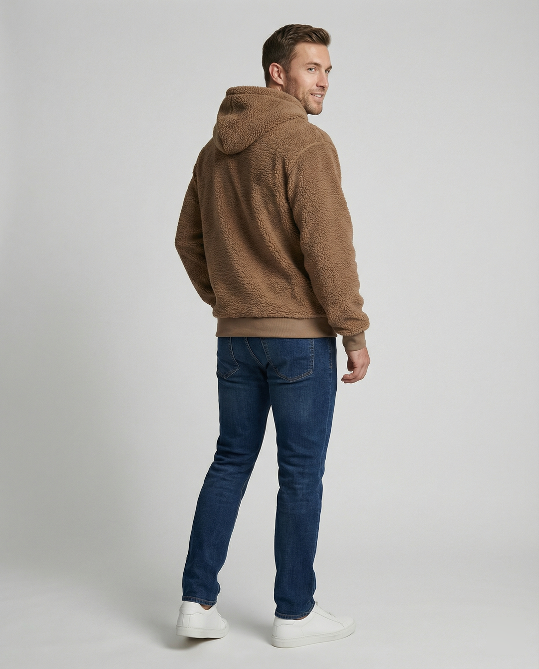 Herren Kuscheliger Teddy-Pullover mit Kapuze und elastischem Bund Drune