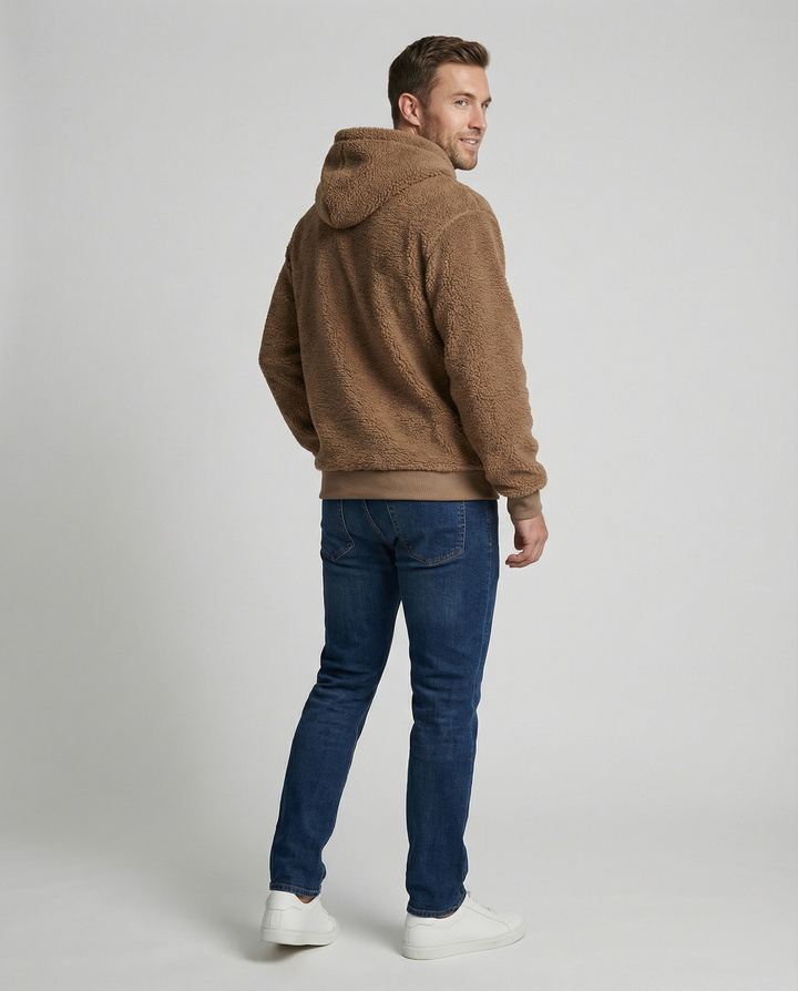 Herren Kuscheliger Teddy-Pullover mit Kapuze und elastischem Bund Drune