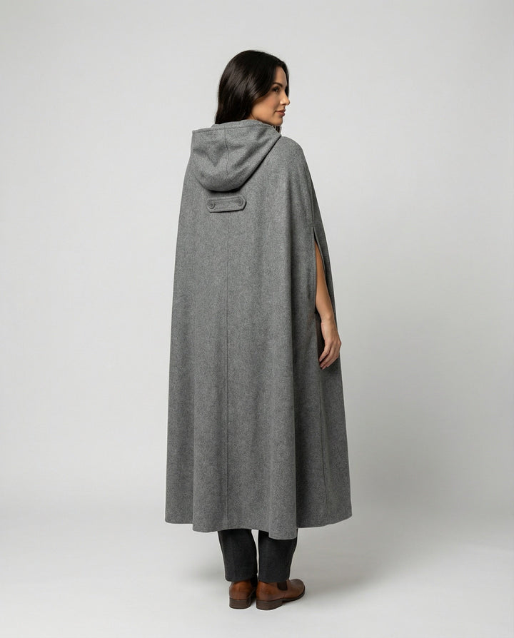 Damen modern geschnittener Umhang mit Kapuze Drune