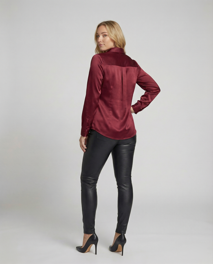 Damen Satin-Bluse mit klassischem Kragen Drune