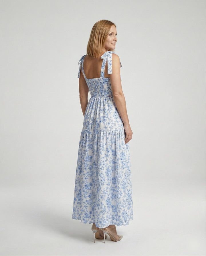 Damen Blumenkleid Maxikleid mit Volants