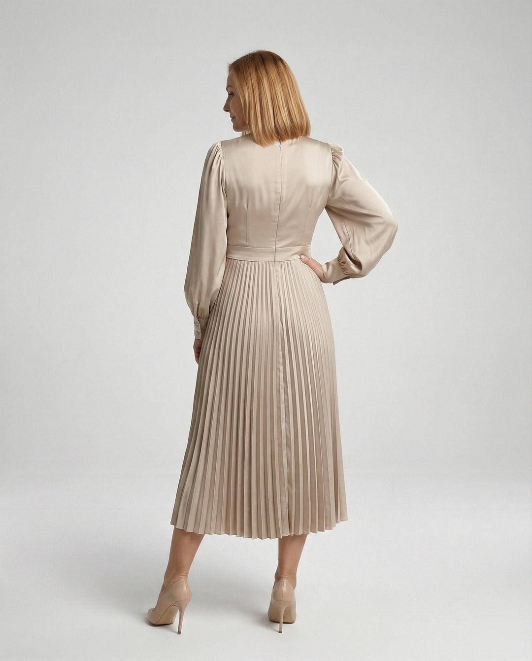 Damen Midikleid Plissee Satinoptik