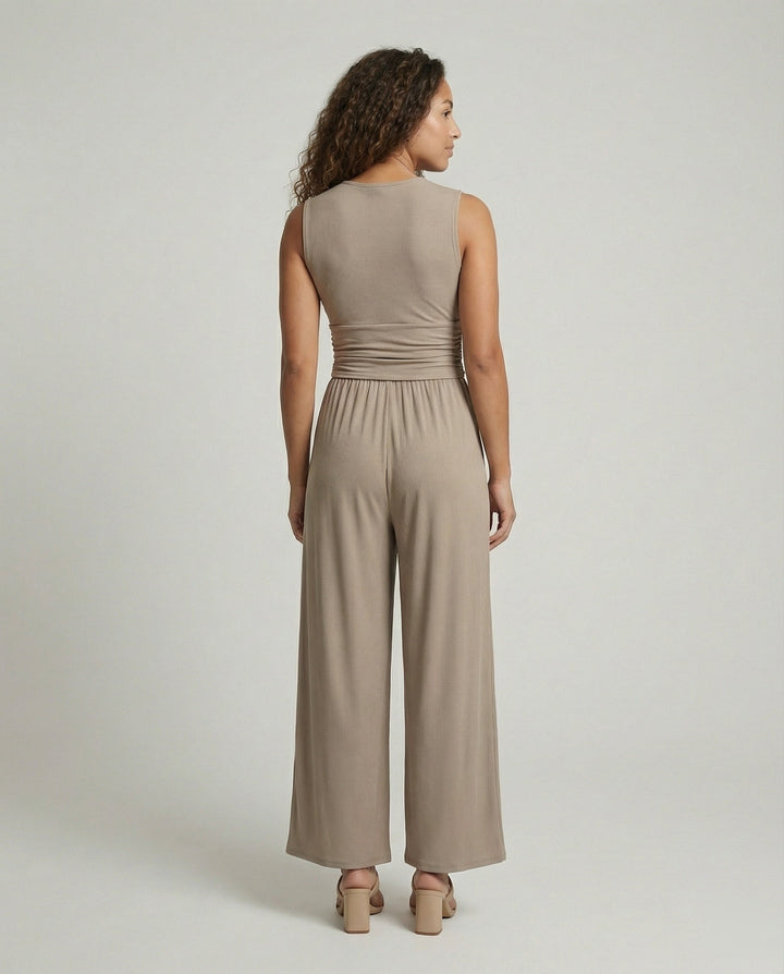 Damen Jumpsuit mit schickem V-Ausschnitt und weitem Bein Drune