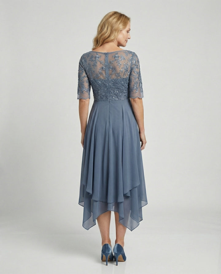 Drune - Damen Elegantes Spitze Chiffon Midikleid, Fließend & Feminin Geschnitten