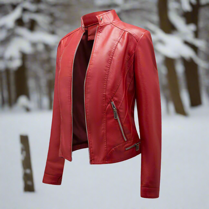 Drune | Lederjacke Biker Stil Reißverschluss Stehkragen Slim Fit