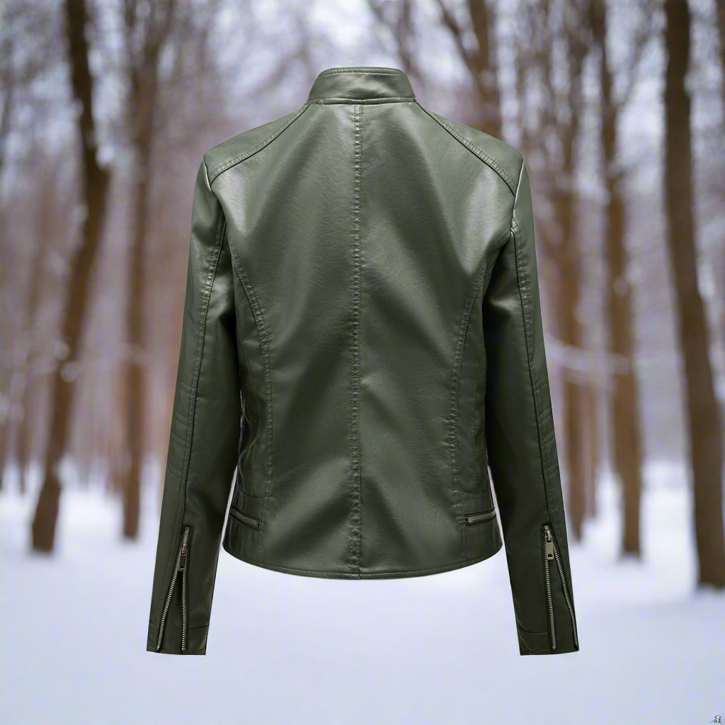 Drune | Lederjacke Biker Stil Reißverschluss Stehkragen Slim Fit