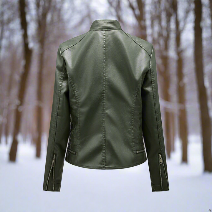 Drune | Lederjacke Biker Stil Reißverschluss Stehkragen Slim Fit