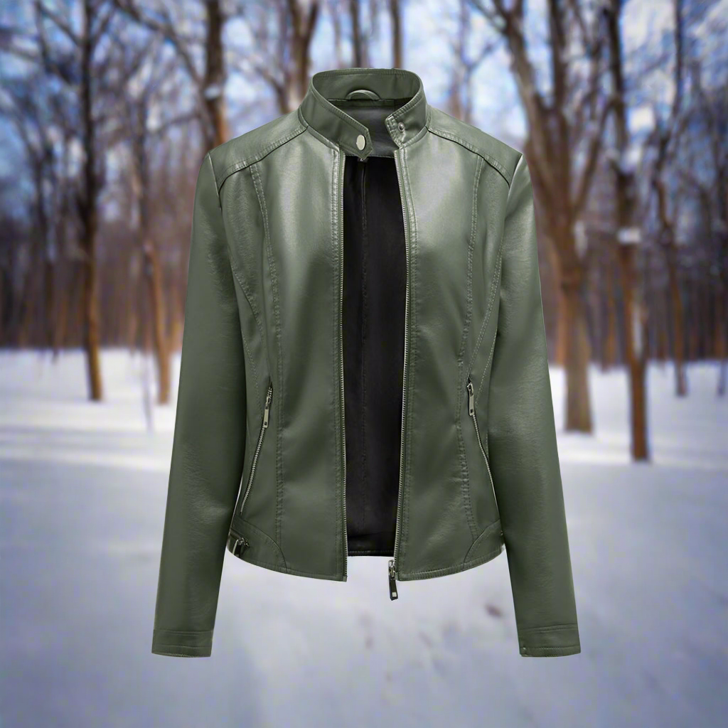 Drune | Lederjacke Biker Stil Reißverschluss Stehkragen Slim Fit