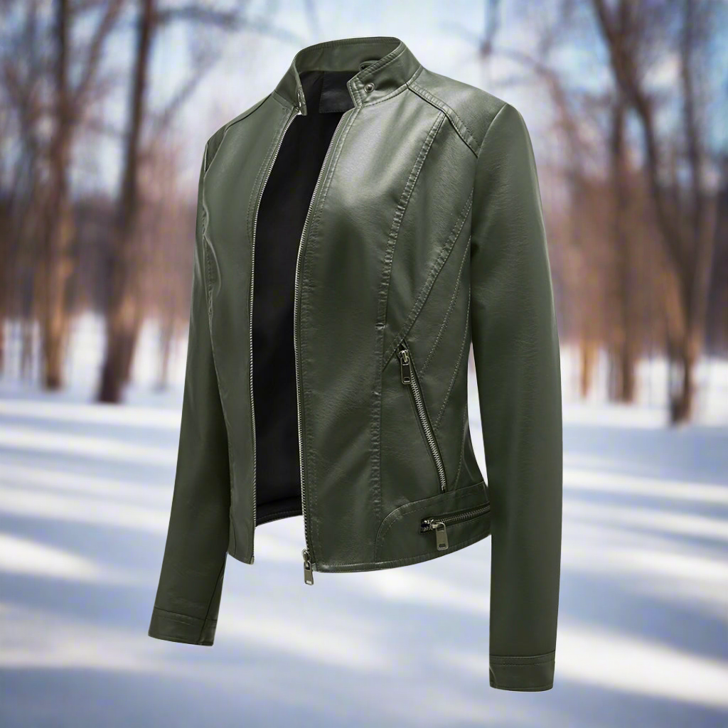 Drune | Lederjacke Biker Stil Reißverschluss Stehkragen Slim Fit