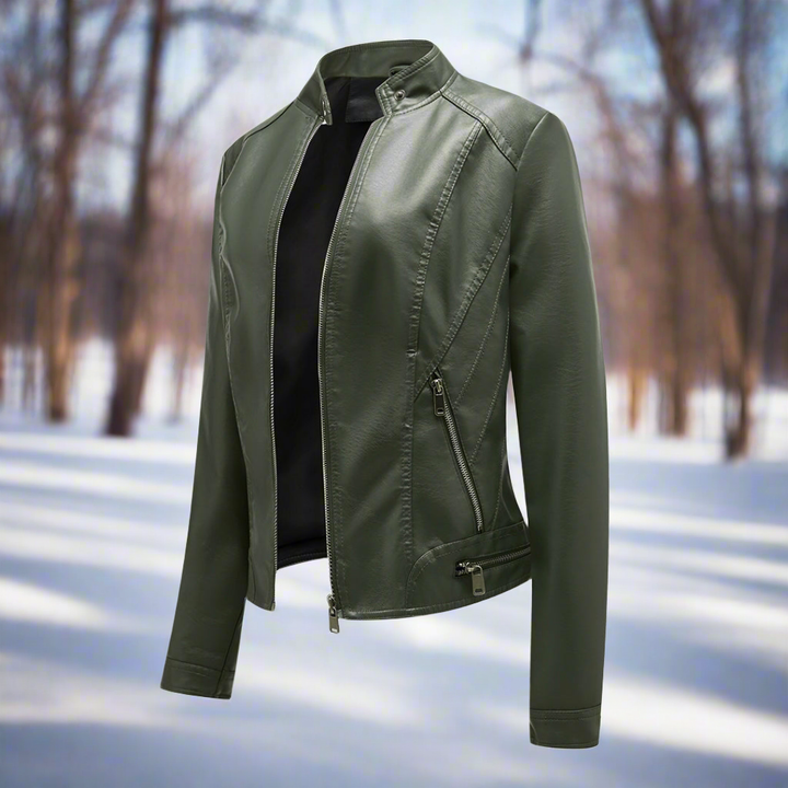 Drune | Lederjacke Biker Stil Reißverschluss Stehkragen Slim Fit