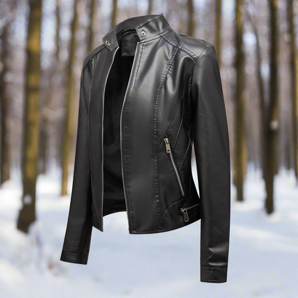 Drune | Lederjacke Biker Stil Reißverschluss Stehkragen Slim Fit
