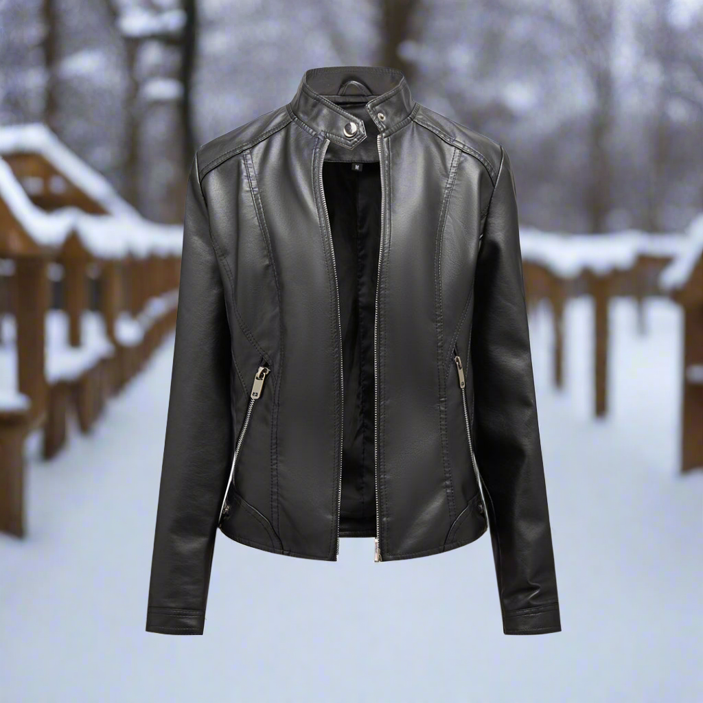 Drune | Lederjacke Biker Stil Reißverschluss Stehkragen Slim Fit