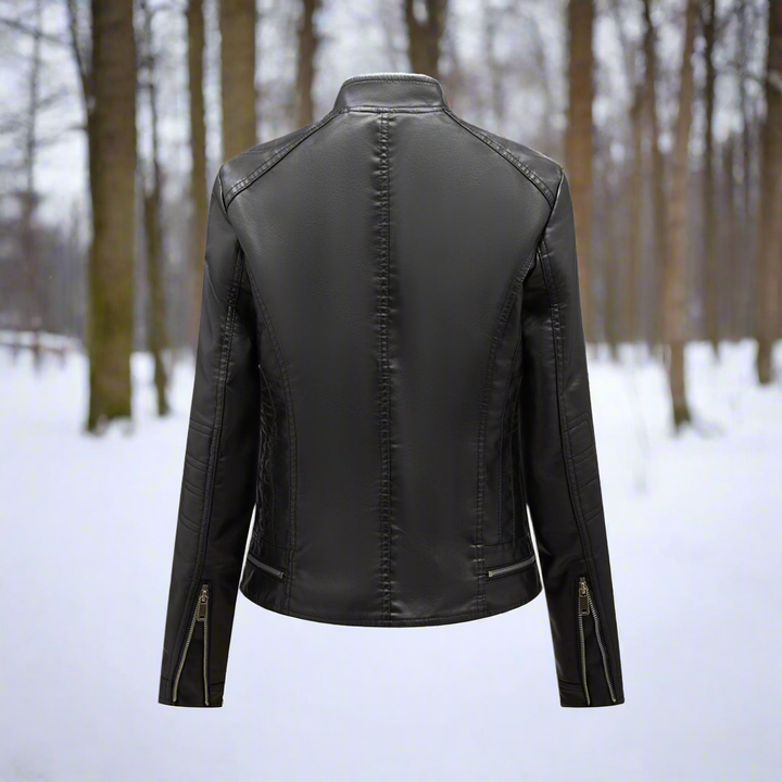 Drune | Lederjacke Biker Stil Reißverschluss Stehkragen Slim Fit