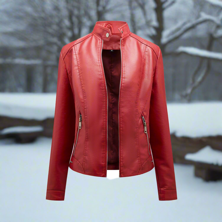 Drune | Lederjacke Biker Stil Reißverschluss Stehkragen Slim Fit