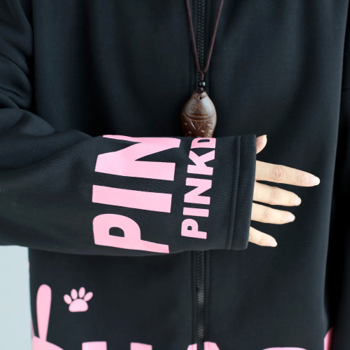 Drune | lockere schwarze Baumwolle Kapuzenmäntel Winter lässig Oversize Druck Outwear
