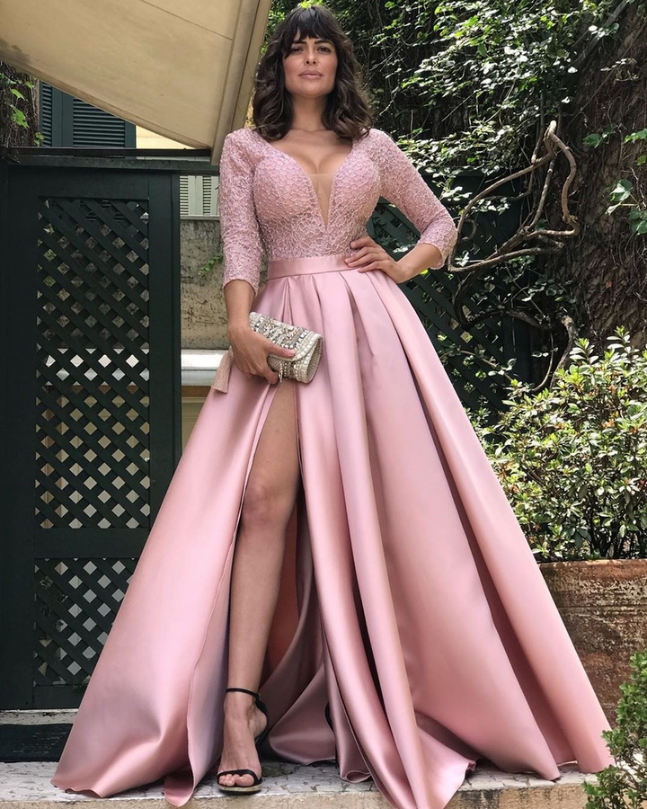 Drune | Juhla Tisch Sexy Langarm Abendkleid Frauen V-Ausschnitt
