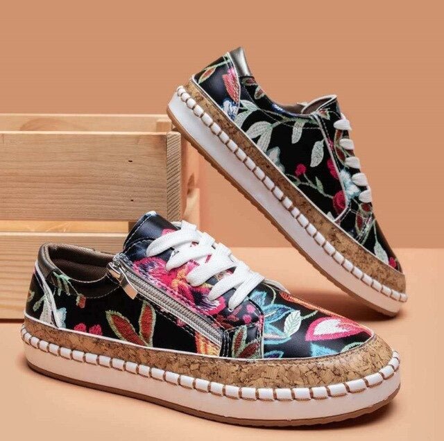Drune | Floral Orthopädische Reißverschluss Sneaker