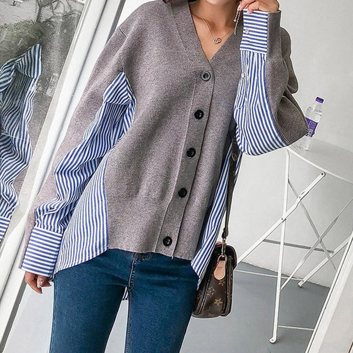 Drune | Einzigartiger Strickcardigan mit Hemdärmeln Weich und Trendy Kontrastdesign