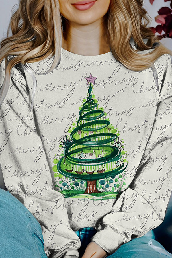 Drune | Bedruckter Weihnachtskontrastfarbe Langarm-Pullover Sweatshirt